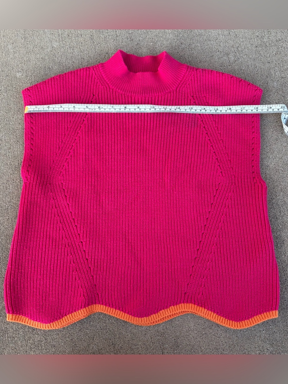 Maeve by Anthropologie Hot Pink Knit top with Scalloped orange Hem